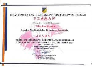 LS-ADI Juara I Organisasi Kepemudaan Berprestasi Tingkat Sulteng